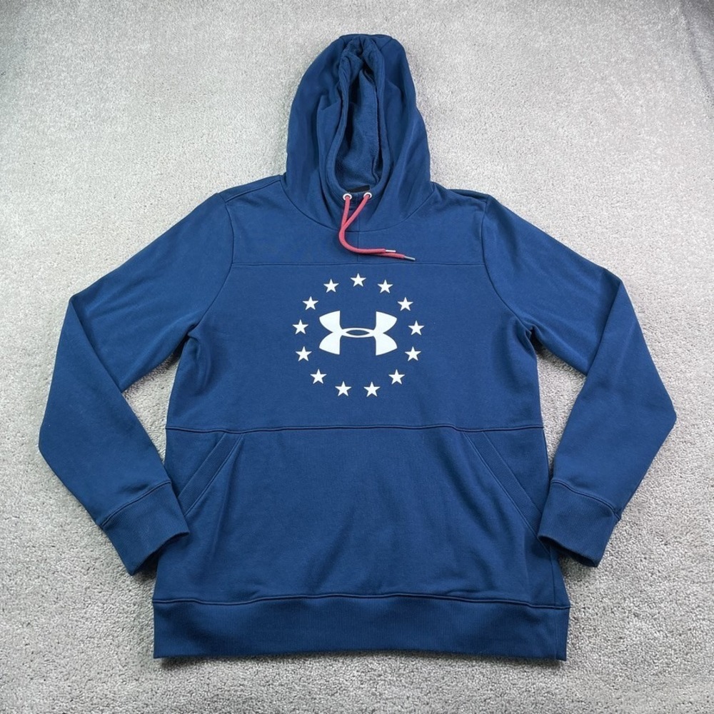 Under Armour Hoodie Womens Large Blue Freedom Stars Logo Threadborne Sweatshirt